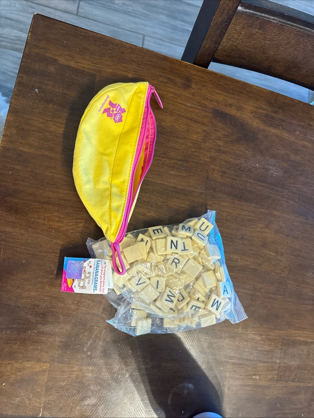 Bananagrams  & Pink Pencil Case with Letter Tiles